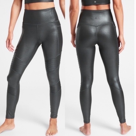 Athleta Inclination Moto Tight Leggings Black Large W2 - Picture 1 of 8